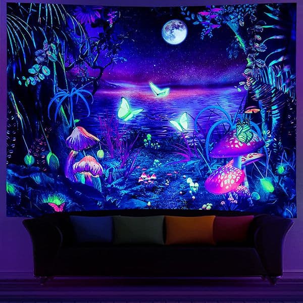 Blacklight Astronaut Tapestry Plant Keyboard Mushroom UV Reactive Posters Galaxy Tapestries Wall Art Decor For Bedroom Wallpaper
