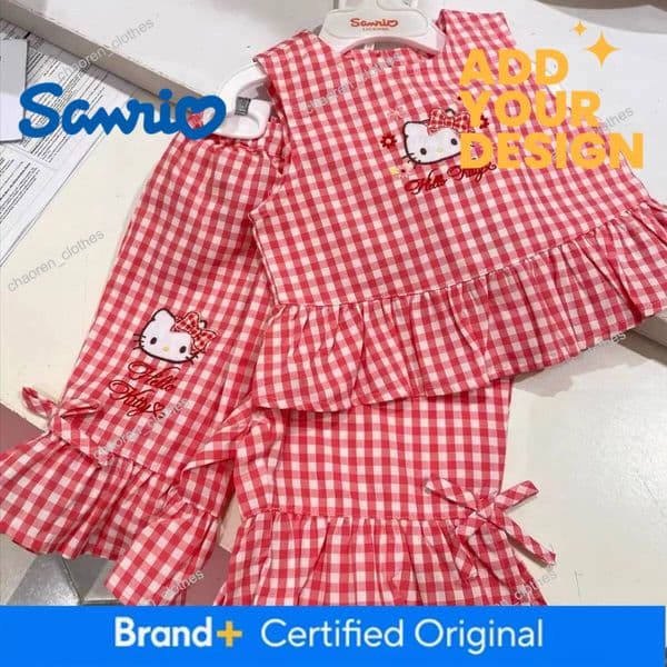 Sanrio Hello Kitty Pink Girl's Summer Two-Piece Set With Single Breasted Sleeveless Top And Casual Pants Luxury Goods