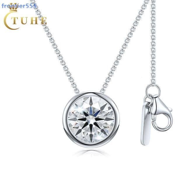 Charming Girls Women Jewelry 1ct 2ct White Gold Plated 925 Sterling Silver VVS Moissanite Diamond Solitaire Pendant Necklace