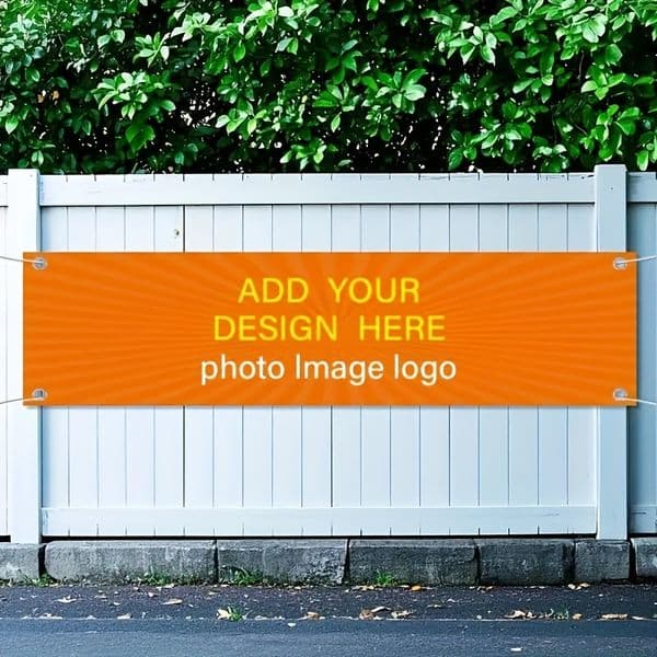Custom Banner 45x200cm 100D Polyester Digital Printing Hot Cut Edge/Double Stitched Hem with 4 Grommets 5m Ribbon Rope