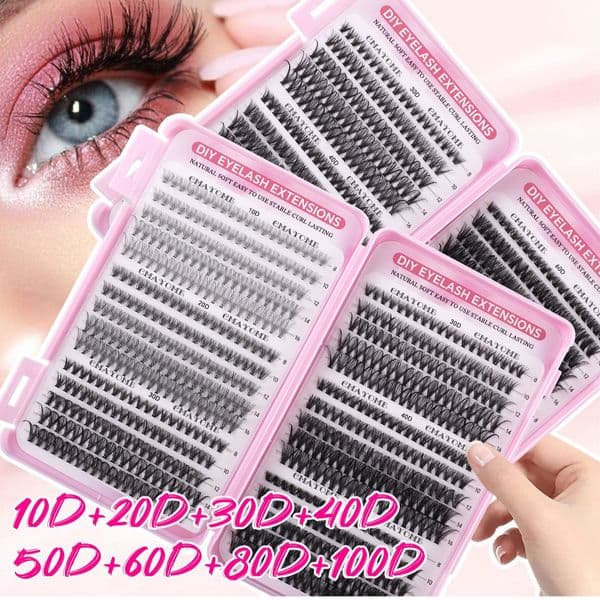 Fluffy Wispy Lash Clusters DIY Eyelash Extension Kt with Lash Bond & Seal Strong Hold Handmade Reusable Individual Eyelashes Soft Lightweight D Curled Grafted Lashes