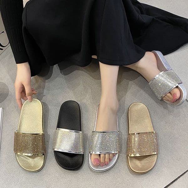 Fashion Slippers Women, European and American Hot-Selling New Style, Rhinestone Colorful Women's Slippers, Thick Sole, Comfortable, Versatile Beach Sandals for