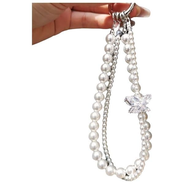 Phone Chain Pearl Fashion Wrist Crystal Pendant Exquisite Handmade Beaded Double Chain Short Anti Loss Hand Strap