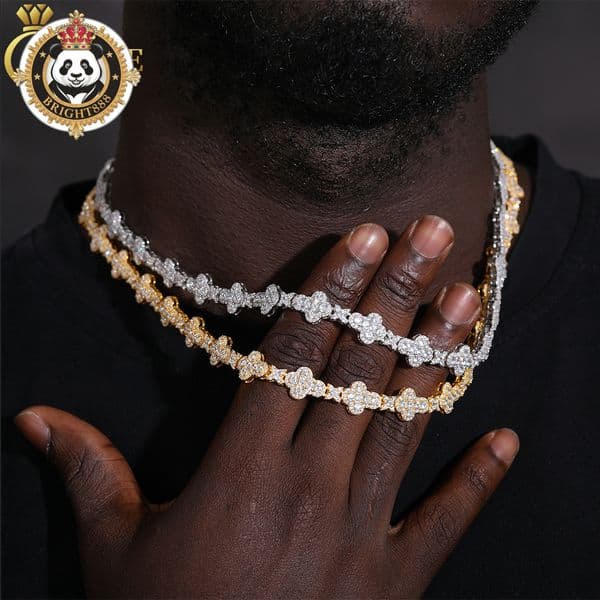 New Cross Collection Sparkling Necklace Mens 10mm 925 Sterling Silver VVS Moissanite Diamond Iced Out Cross Star Link Chain