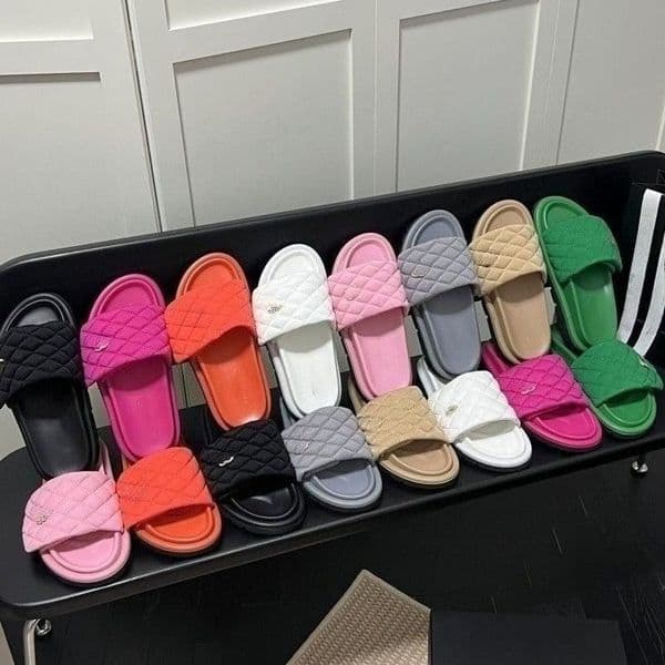 CC Men Women's Luxury Quilted Platform Slide Sandals for Women, Designer Shoes Style Chunky Sole Camellia Slippers, Fashion Open Toe Summer Beach Slides Plus Size 35-44
