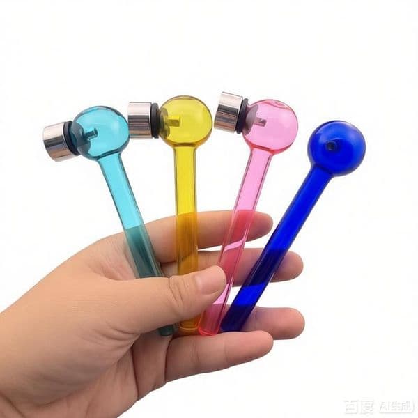 Wholesale Mini colorful Thick heady Glass Hand Pipes with Smoking Metal Bowls Dry Herb Tobacco Bowls Glass Oil Burners Smoking Pipes