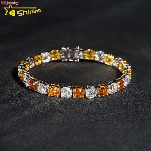 Shining Jewelry Fashion 925 Sterling Silver Hip Hop 5mm Tennis Bracelet Cushion Cut Diamond Moissanite Tennis Bracelet