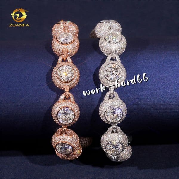 S925 Iced Out Beads Cuban Link Bracelet 925 Sterling Silver Hip Hop Pass Diamond Test Moissanite Diamond Bracelet