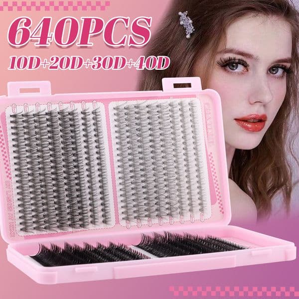 DIY Lash Clusters D Curled Thick Fluffy Individual Eyelashes Soft Lightweight Handmade Reusable Lashes Natural Look Cluster Lashes Kit with Lash Bond and Seal