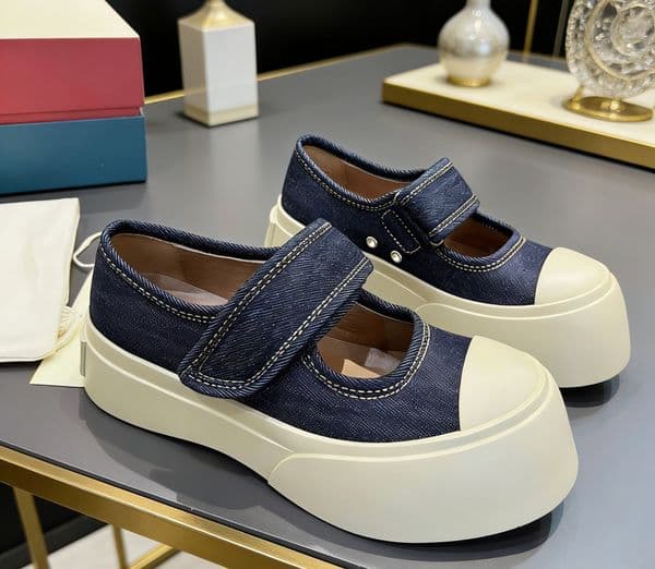 Luxury Dress Shoes Designer Casual Shoes Big Head Shoe New Style Magic Tape Thick Bottom Mary Jane Women's Denim Canvas Shoes eur35-40