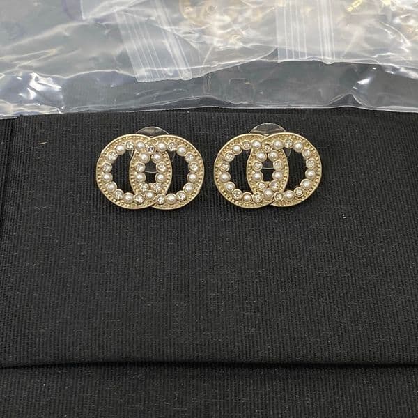 inlay Crystal Earrings Pearl Designer Ear Stud Real Gold Brass CopperTassels Letter Earring Fashion Women Elegance Wedding Party Jewelry Accessories Back Stamp