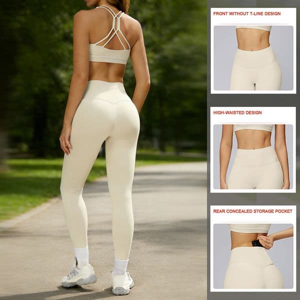 Women High Waist Tummy Control Yoga Leggings No Front Seam with Hidden Pocket for Running Gym Fitness