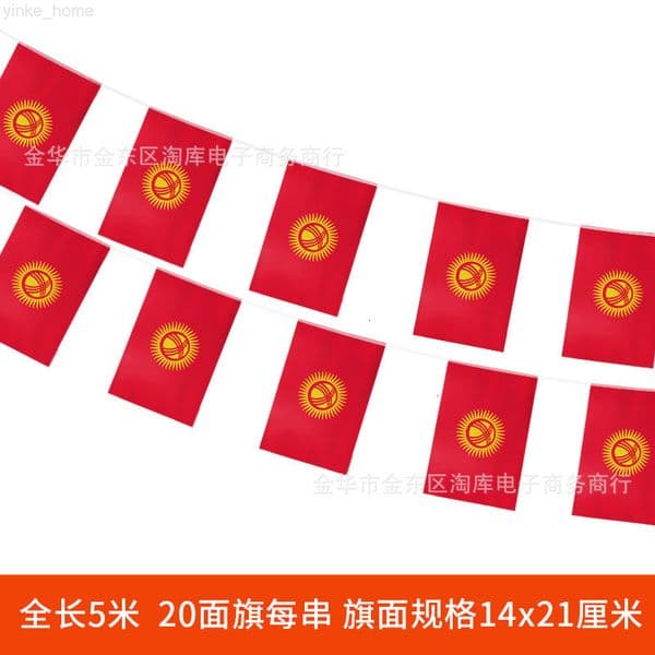Kyrgyzstan Flag String Flag 5M 20 Flags Small Hanging Flags Featuring Flags Of The World Double-Sided Printing