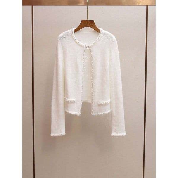 Designer's A12 high-end women's clothing spring new style French FC soft wind thick bead FC decoration round neck plush knitted sweater