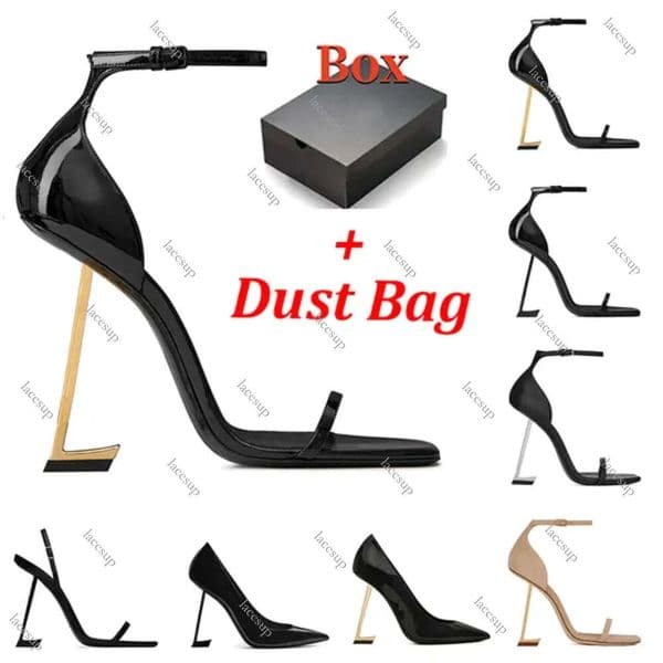 Women Mules Dress Shoes High Womens Designer Genuine Leather Pumps Lady Sandals Classic Style Wedding Slingback Heels Black Golden Gold Heel