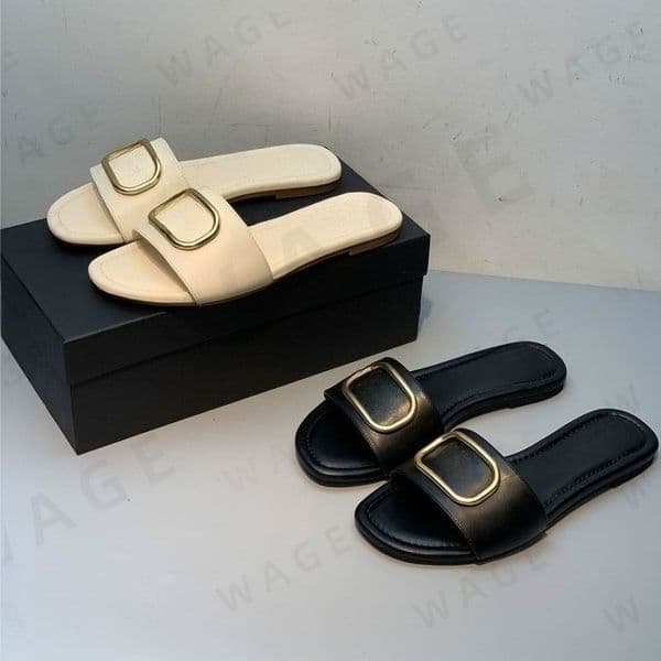 2026 Women's Buckle Accent Slide Sandals - Smooth Leather, Multi-Colors, Comfort Minimalist Style, Cushioned Footbed, Ideal for Summer/Daily/Leisure Matching-4