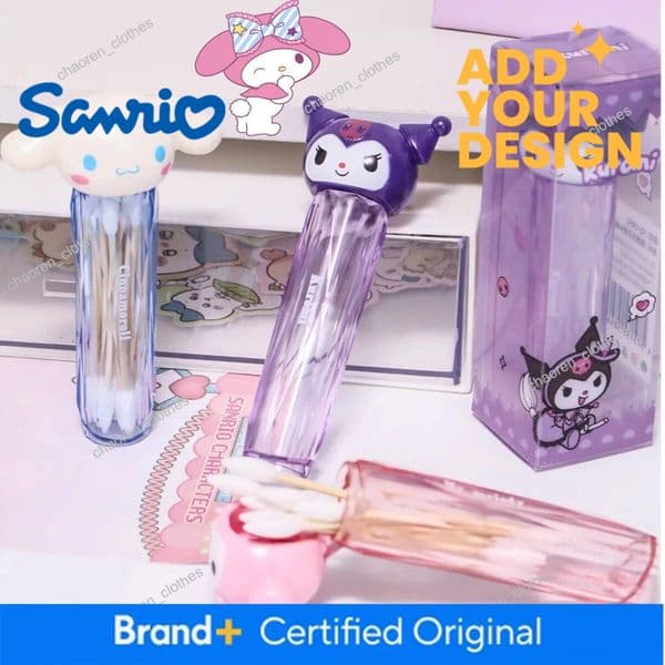 sanrio cartoon cotton swab box cinnamoroll my melody portablekuromi travel tube sanitary toothpick string storage basket