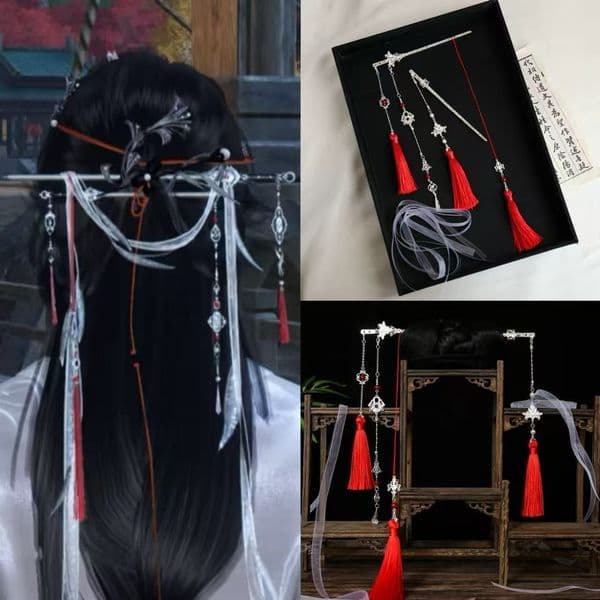 Bestseller Yiwushuihan Double-Sword Same Style As The Traditional Red Tassel Hairpin, Ancient-Style Hair Accessory For Hanfu Outfits Ddmyhappy