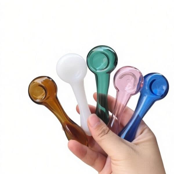 Travel Mini 10cm colorful Glass Hand Pipes Smoking Thick heady beautifully handcrafted spoon Tobacco pipe for water bong hookah