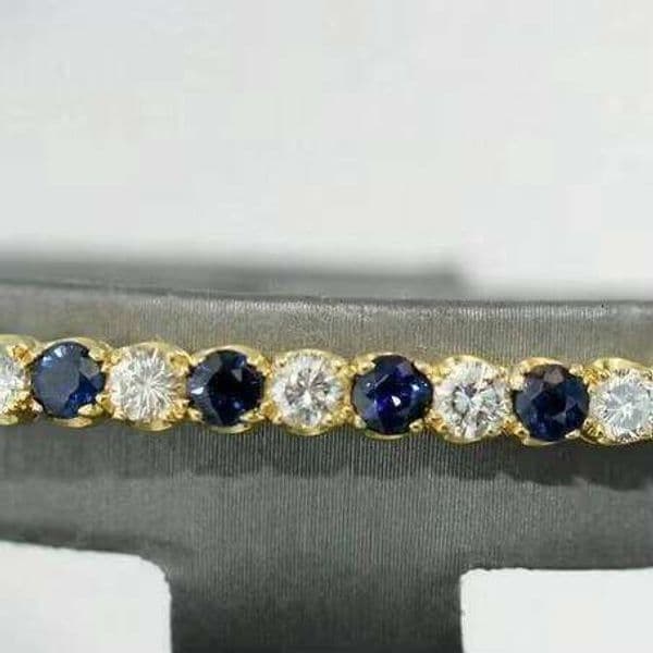 925 Silver 5 CT Moissanite Blue Sapphire & Diamond Bangle Bracelet