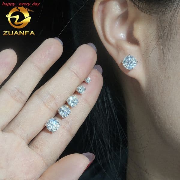 S925 silver gold-plated classic four-prong 10-point 30-point 50-point moissanite single stone earrings