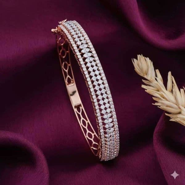 Multi-Row Rose Gold Diamond Hinged Bangle moissonite diamond 925 silver jewellery