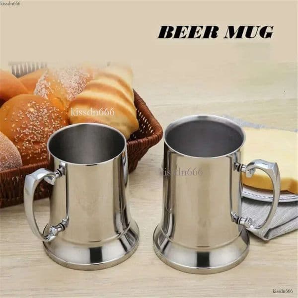 16oz Double Wall Stainless Steel Tankard Double Wall Beer Cup Cocktail Breakfast Tea Milk Cup with Handle Coffee Cup Bar Tools Beverage Utensils Tools