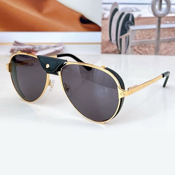 Luxury mens oval sunglasses 0296 fashionable womens designer sunnies gray lenses retro gold frame leather center beam pilots glasses driving anti UV400 protection