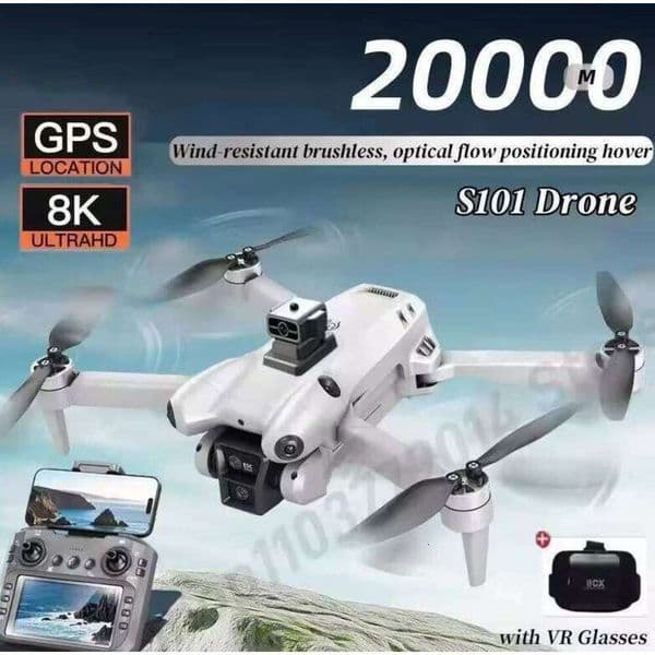 S101 Video Camera Drone 8K HD Professinal Rc Drones Dual Cameras 5G Wifi Large Drone Motor 120° Wide-angle ESC UAV With Screen Obstacle Avoidance Quadcopter 20000M