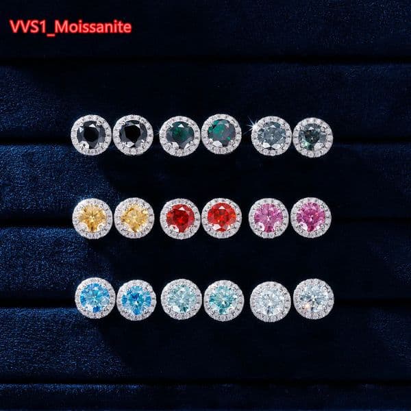 Pass Diamond Tester 65mm Moissanite Birthstone Halo Ear Stud 925 Sterling Silver Hip Hop Jewelry Screw Back Colorful Earrings