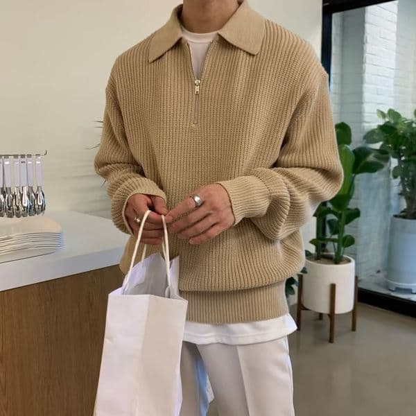 Bestseller American-Style Polo Collar Sweater Men, Casual And Sophisticated, Half-Zip Knitwear, Suitable For Layering Under A Coat Ddmysat