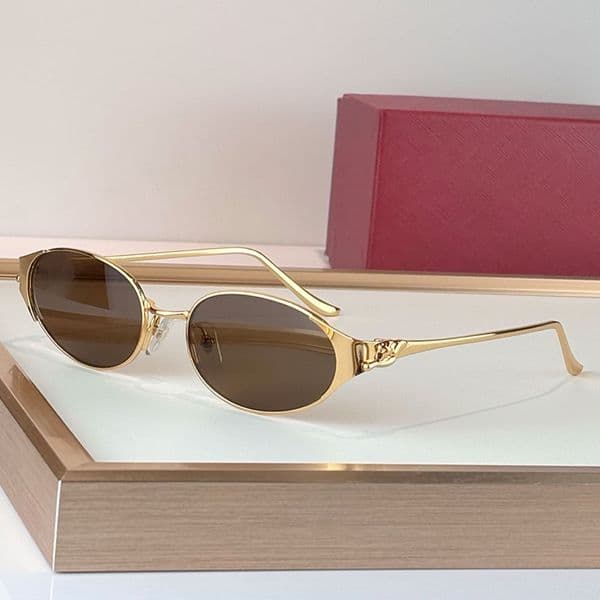 Y2K Retro Elliptical Polarized Womens sunnies Mens Designer Light Luxury Cheetah Metal Frame Brown Lens UV400 Protection Outdoor Travel Shopping Wearable CT0630