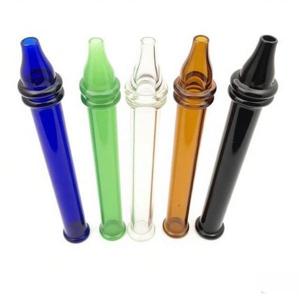 Wholesale cheap Colorful 12cm mini hookahs glass collector Straw pipe Thick heady glass filter tips glass tube hand pipes for smoking