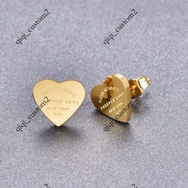 Top Quality Luxury Designer Simple Heart Women Fashion Stud Classic Style Stainless Steel Lover Engagement Earrings Wholesale