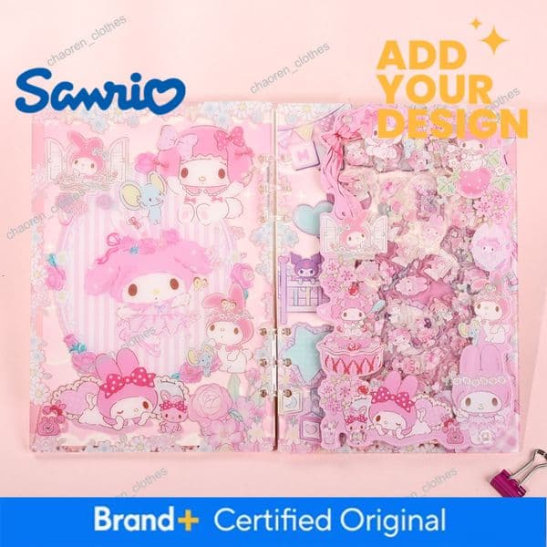 Sanrio Acrylic Shaker Notebook, Original Cartoon A7 Loose Leaf Book, Cute Squishy Notebook for Girls