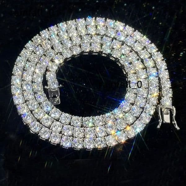RINNTIN MON01 Wholesale Factory Price 925 Sterling Silver Iced Out 2mm 3mm 4mm 5mm VVS Moissanite Tennis Chain Necklace