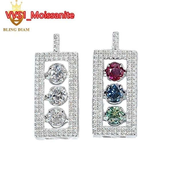 Factory Low Price Hip Hop Jewelry 925 Silver Iced Out VVS Moissanite Diamond Traffic Light Color Pendant Necklace