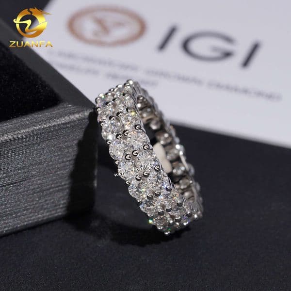 Luxury 2Rows VVS Lab Diamond Eternity Band Engagement Ring Custom Hip Hop Jewelry 10K Solid Gold Rings for Women