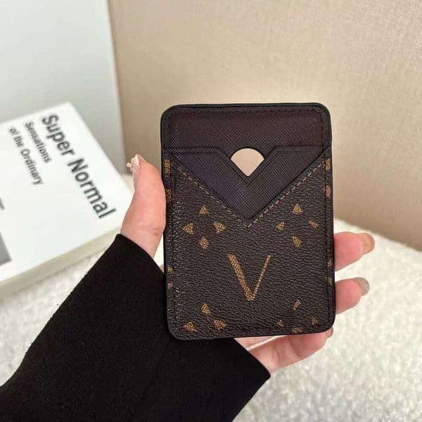 Luxury Designer Leather credit Card Holder Metal flower decoration Wallet Short Case mens business card Purse Brown Women Men Magnetic mobile phone card bag