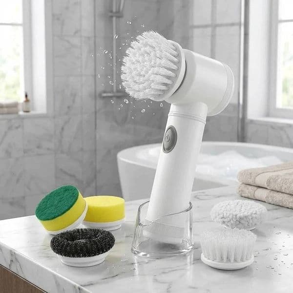 Cordless Electric Spin Scrubber with 5 Replaceable Heads USB Rechargeable Waterproof Power Cleaning Brush Multi-purpose fo