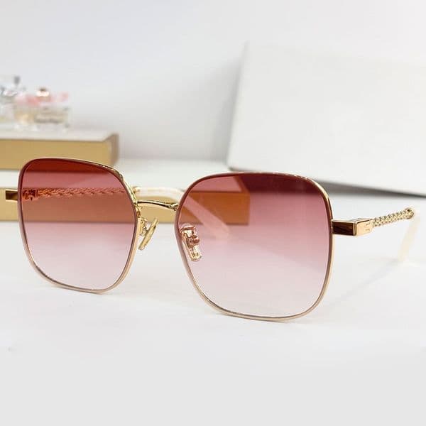 Womens fashion design rectangular sunglasses mens metal Fried Dough Twists woven frame UV400 protection pink gradient lens fashion party wearable belt box 42126