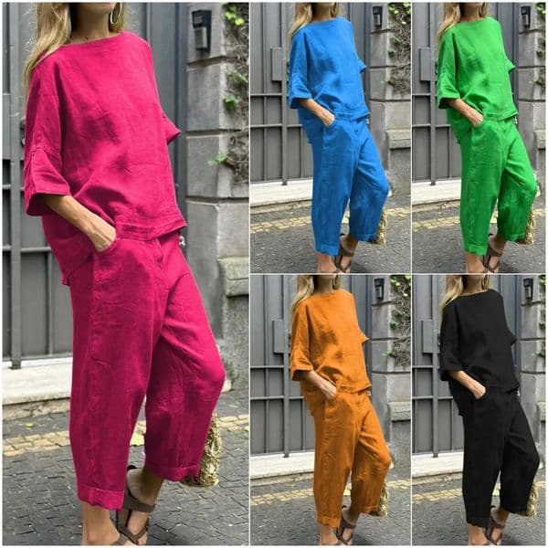 S-5XL Summer Womens 2-piece Plus-size Cotton and Linen Shirt High-waisted Pant Suit 2 Piece Sets Womens Outfits 260413BJ