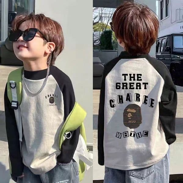 Childrens Durable Cotton Blend Pullover Tee - Stylish Velvety Texture & Cozy Fit