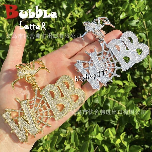 New Style Personality Hip-Hop Inlaid Diamond Creative Spider Button Letter Pendant Trendy Versatile Necklace