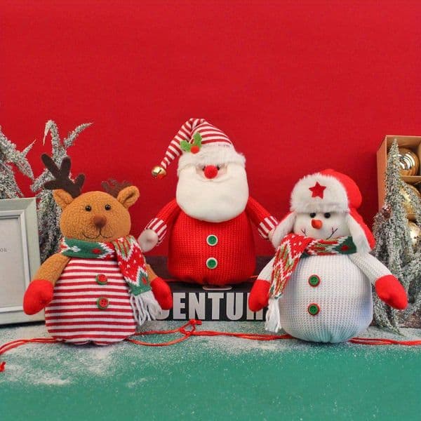 Christmas Knitted Plush Doll Apple Bag Christmas Eve Gift Bag Indoor Decoration Drawstring Candy Bag
