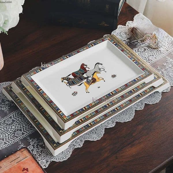 New multi specification square European creative mosaic edge coffee afternoon tea tableware tray steak Western dessert ceramic tray