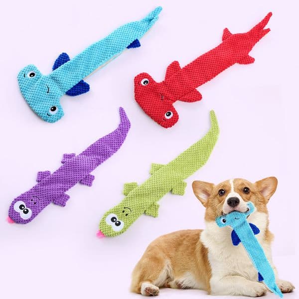 PETSIN Corn Plush Lizard Shaped Plush Dog Toy With Built-In BB Barking Sound, Interactive Dog Bite Play