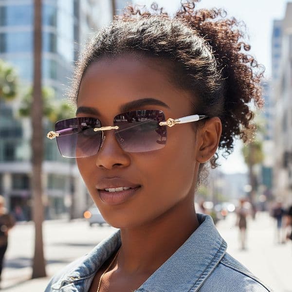 New stylish frameless retro elegant simple versatile sunglasses, trendy and unique internet celebrity street style sunglasses for women