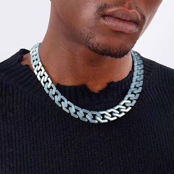 Aimgal Genuine Natural A-Grade Guatemala Blue Green Jade Rhombus 10mm Cuban Chain Bracelet Necklace Set 316 Stainless Steel