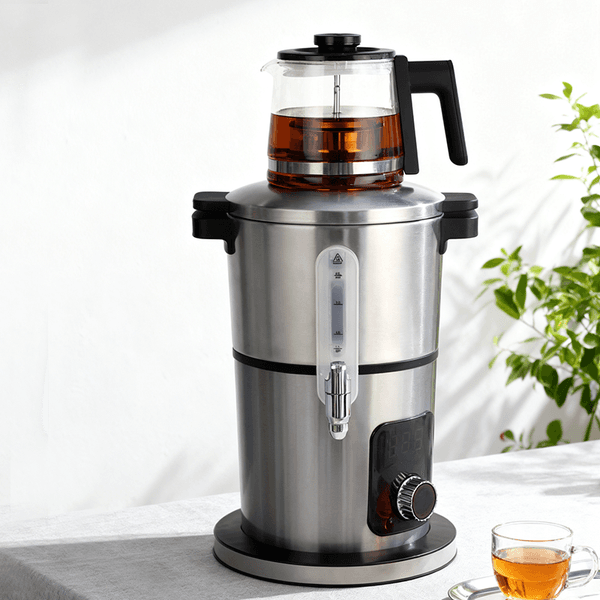 Factory Supply Stainless Steel Double Kettle And Teapot 2000W 5.1L Turkish Style Silver Samovar Tea Maker Set Glass Water Boiler with Infuser